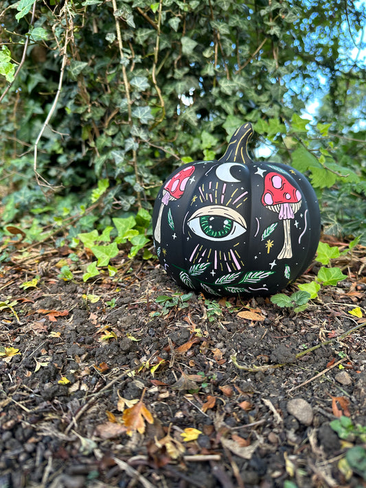 Hand Painted Magical Eye Mushroom Pumpkin