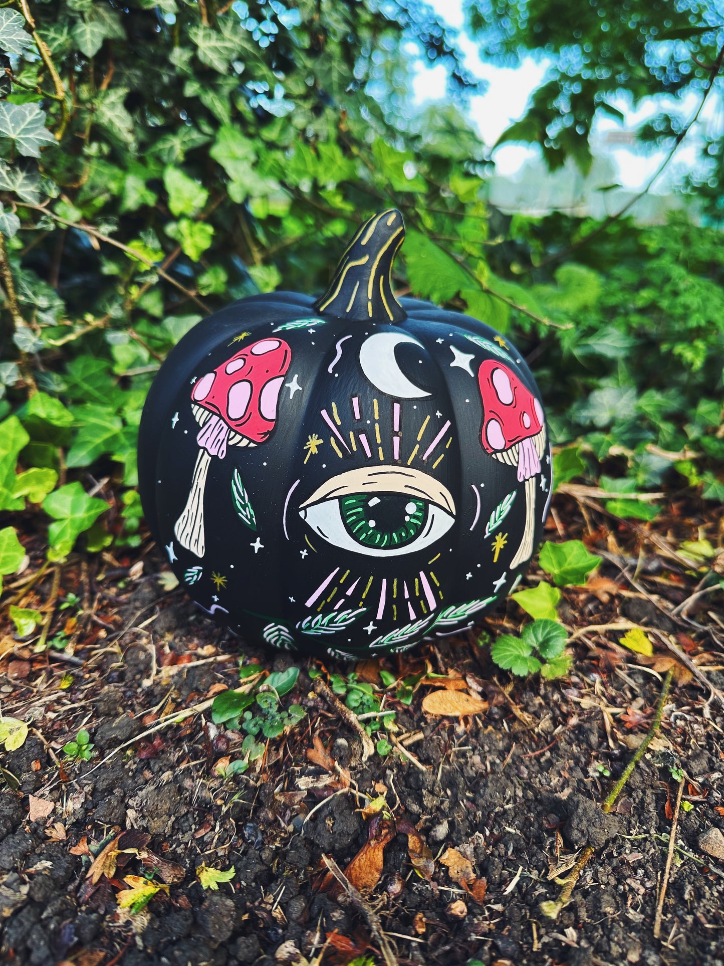 Hand Painted Magical Eye Mushroom Pumpkin