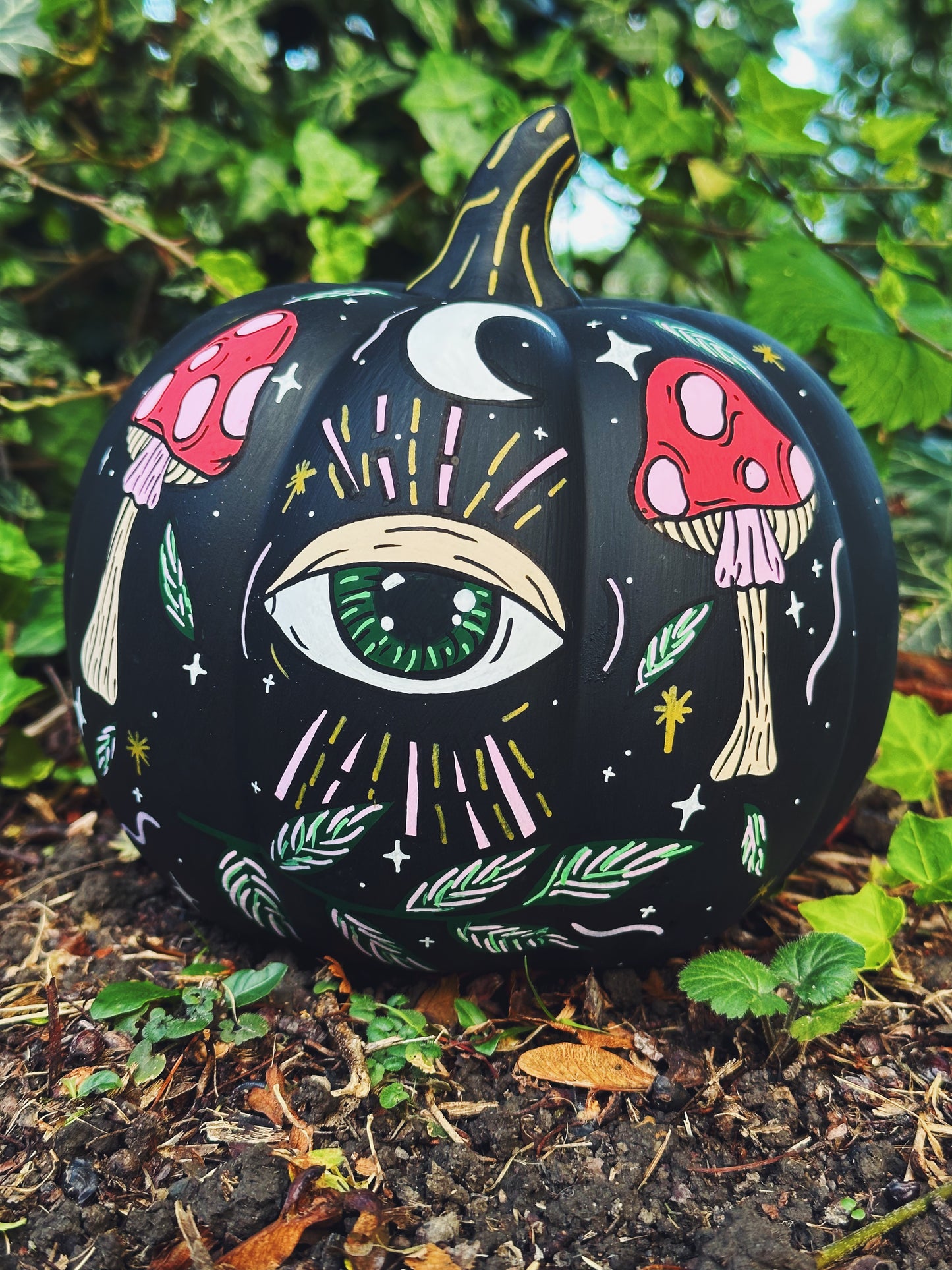 Hand Painted Magical Eye Mushroom Pumpkin